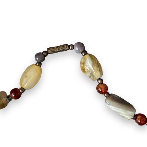 Vintage Bead Necklace with Gold Balls Quartz, Amazonite, Agate, Amethyst 28 in - Picture 2 of 7